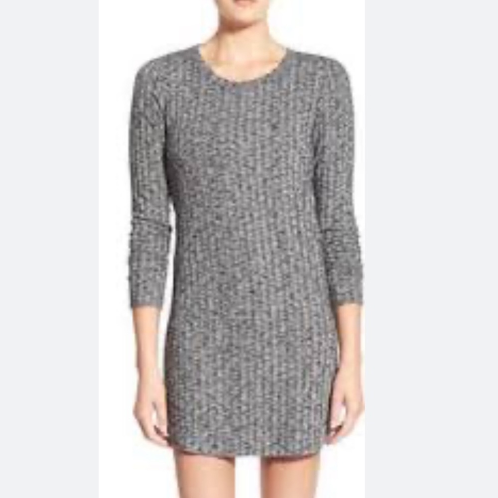CLEO Sweater Knit Mini Dress Ribbed Long Sleeve Athleisure Casual Sz Medium Gray